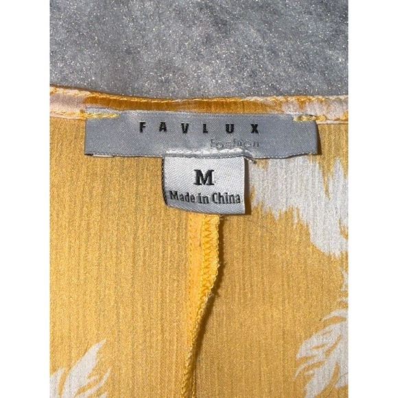 FAVLUX Fashion Yellow Floral Butterfly Sleeve Tie Front Kimono Top Size M‎ - Picture 4 of 9